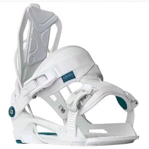 White Snowboard Bindings - Teal Accents